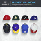 Modern JP Adhesive Hat Hooks for Wall (8-Pack) - Hat Rack for Baseball Caps, Minimalist Hat Display, Strong Hold Hat Hangers for Wall - USA Patented, Clear