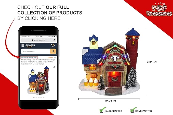 Christmas Village Creamery - Lighted Musical Snow Village Collectible Building Houses - Perfect Addition to Your Christmas Indoor Decorations & Holiday Displays - Made of Resin