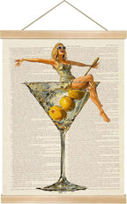 Martini Girl Wall Art, Vintage Glam Cocktail Poster, Retro Fashion Woman in Martini Glass Canvas Print, Chic Bar Lounge Wall Decor for Dining Room Kitchen or Home Office,Holiday Gift for Women 14x18.5 Inch (Begei-Woman01)
