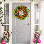 WreathDream 22 inch Artificial Spring Summer Wreaths for Front Door Poppy Wreath with Lavender Ear,Cherry Blossom,for Front Door Indoor Outdoor Home Farmhouse Decor