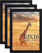 13x16 Picture Frame Set of 3,Wooden Frame Wall Gallery Poster Black with Durable Shatter Resistant Plexiglass for frame best gift
