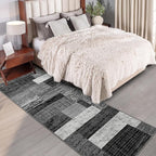 FlyDOIT Modern Geometric Patchwork Area Rug, 2x6 Grey Runner Rugs for Living Room, Rockwood Collection Indoor Rugs for Bedroom, Throw Carpet Floor Decor for Entryway Dining Room Office Nursery