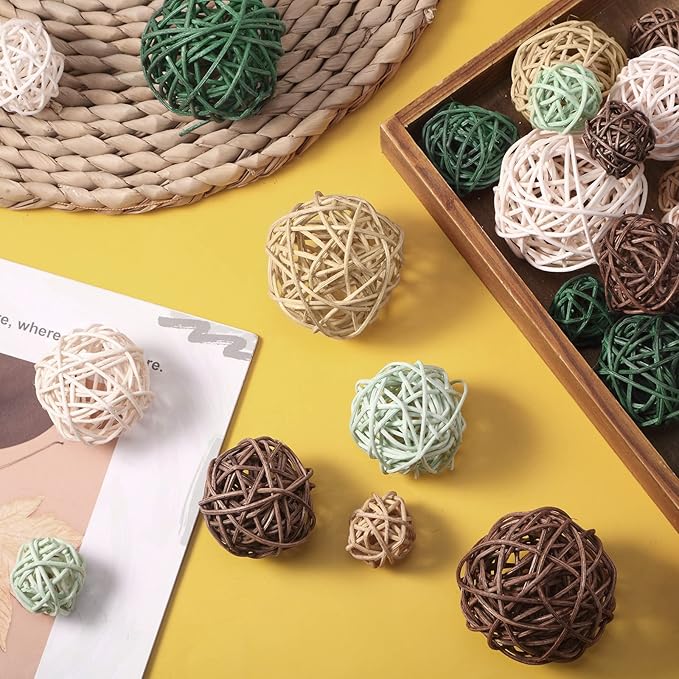 Patelai 36 Pcs Wicker Rattan Balls Decorative Balls for Vase Centerpiece Bowls Orbs Filler for Home Decor,4 Sizes(Vivid Color,2.4'',2'',1.6'',1.2'')