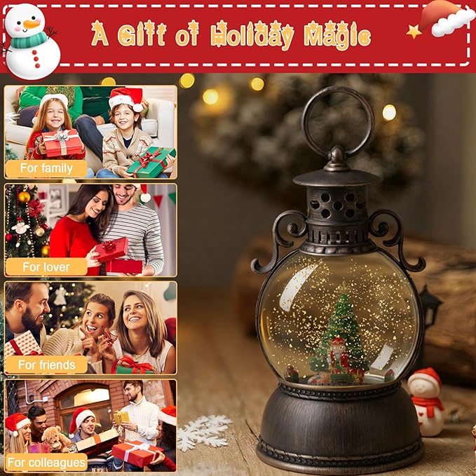 Christmas Snow Globe Lantern - Lighted Musical Water Globes with 6H Timer, Glittering Swirling Nutcracker & Train Scene, Battery/USB Powered Holiday Decoration for Indoor Christmas Decor & Gifts