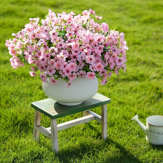 24 Bundles Artificial Flowers for Outdoor Realistic Faux Flower Spring Summer Garden Home Decoration, Hanging Daisy with Eucalyptus Leaves Fake Plants Greenery Balcony Porch Patio Front Door Decor