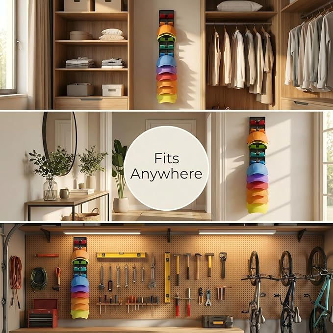 JBD Multicolor Hat Organizer for Baseball Caps, 2-Pack Wall Mounted Hat Rack Holds 20 Hats, Innovative Auto-Grip Clips Hat Holder for Closet Door & Bedroom, Damage-Free Room Decor Cap Storage