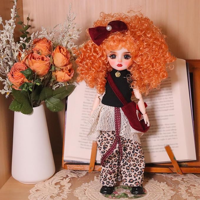 Original 1/6 Scale Anime Doll with Hand-Painted Face, Unique Cute Collectible Ball-Jointed Doll with Removable Outfit, 30cm Art Figure for Christmas & Birthday Gifts (Ruby)