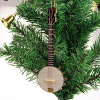 Wooden String Miniature Banjo Hanging Ornament Mini Musical Instrument Replica Holiday Tree Home Decoration Display Ornament (5.51" Banjo)