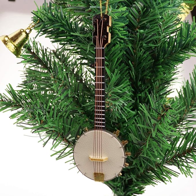 Wooden String Miniature Banjo Hanging Ornament Mini Musical Instrument Replica Holiday Tree Home Decoration Display Ornament (5.51" Banjo)
