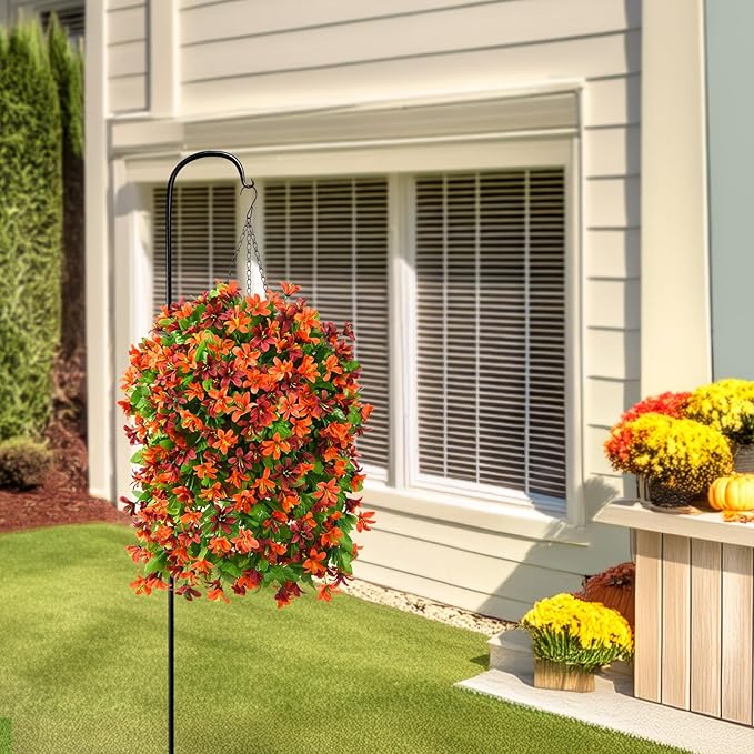 INQCMY Artificial Hanging Flowers Decoration, 4pcs Fake Floral Basket Plants for Outdoor Porch, Faux Shrubs Home Spring Decor UV Resistant Potted Violets for Outside Garden No Fade