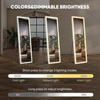 DUMOS LED Mirror Full Length with Stand, 16"x60" Full Body Wall Mirror with LED Lights 3 Color Lighting, Hanging or Leaning, Floor Standing, Modern Simple Home Wall Decor