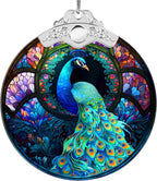 2025 Christmas Ornaments, Christmas Tree Ornaments Acrylic, Faux Stained Glass Effect White Elephant Gifts Exchange, Unique Suncatcher Xmas Stocking Stuffers for Women, Men (Peacock)