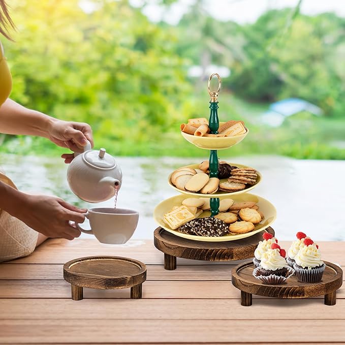 6PCS Wooden Risers for Display Wood Cake Stand for Party Round Food Risers for Buffet Wooden Holder Rustic Riser for Decor Tiered Tray Decor Home Kitchen (Rustic, 6 PCS (8”, 6”, 5”))