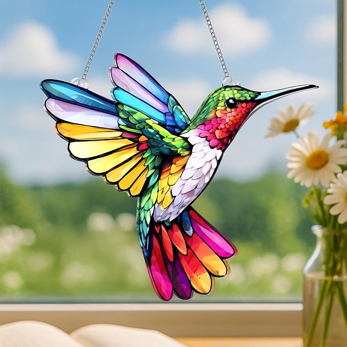 Hummingbird Christmas Ornament, Acrylic Hummingbird Ornament Faux Stained Glass Effect, Hummingbirds Gifts for Women, Bird Lovers, Humming Bird Decor for Home, Christmas Tree, Sympathy Gift Ideas