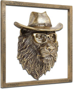 JJALIGHTS Exquisite Resin Animal Head Wall Sculpture (Gift Metal Frame) - Imitation Copper Vintage Decor for Living Room, Bedroom & Office | Decorative Wall Hanging Art (Lion)