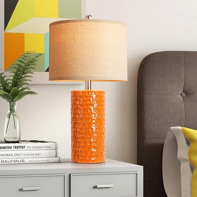 PARTPHONER 23" Modern Ceramic Table Lamp Set of 2, Table Lamps for Living Room, Rustic Farmhouse Bedside Lamps Nightstand lamp for Bedroom, Desk Lamp for End Table Home Decor Orange
