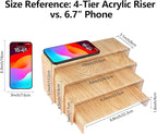 ELEGANTLIFE Acrylic Display Risers Set of 4, 4-Level Tiered Display Stands for Cupcakes, Small Figures & Jewelry, Compact Countertop Display Shelf, Multiple Colors Available (Light Wood Grain)