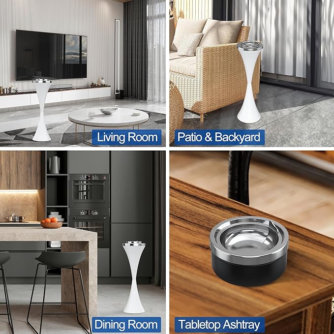 RELIANCER Floor Standing Ashtray w/Detachable Cigar Container,Stainless Steel Cigarette Ash Tray,Outdoor Self-Cleaning Ash Holder w/Weighted Base,Cigarettes Butt Receptacle Disposal for Home Patio