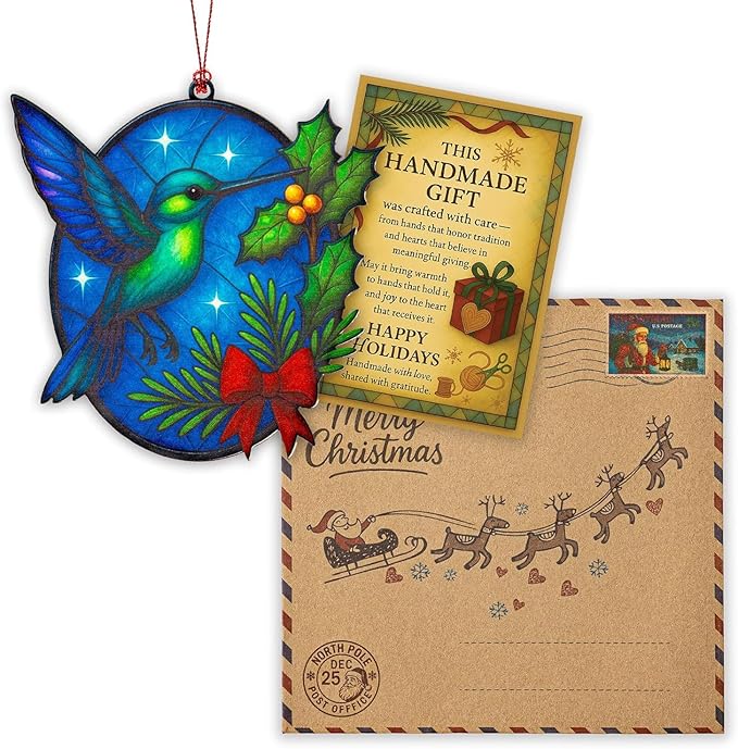 Christmas Ornaments 2026 – Hummingbird Suncatcher Window Hanging Decoration, Hummingbird Christmas Ornament for Holiday Tree, Unique Handmade Gift Idea, Beautiful Glass Style Ornament for Bird Lovers