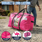 TAILI 4 Pack Pink Extra Large Moving Bags, Heavy Duty Totes with Visible Window, Wrap Around Handles, Great for Storage, Space-Saving