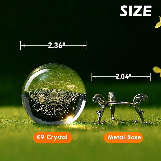 IFOLAINA 3D Solar System Crystal Ball 60mm Laser Engraved Glass Sphere Home Decor with Stand Solar System Planet Model Decor Space Universe Gifts for Astronomy Lovers