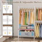 Coat Rack Clothes Wardrobe：Closet Organizer and Storage Clothing Garment Rack with Shelves Heavy Duty for Hanging Clothes Portable Adjustable White 15.8" DX69 WX76.5 H