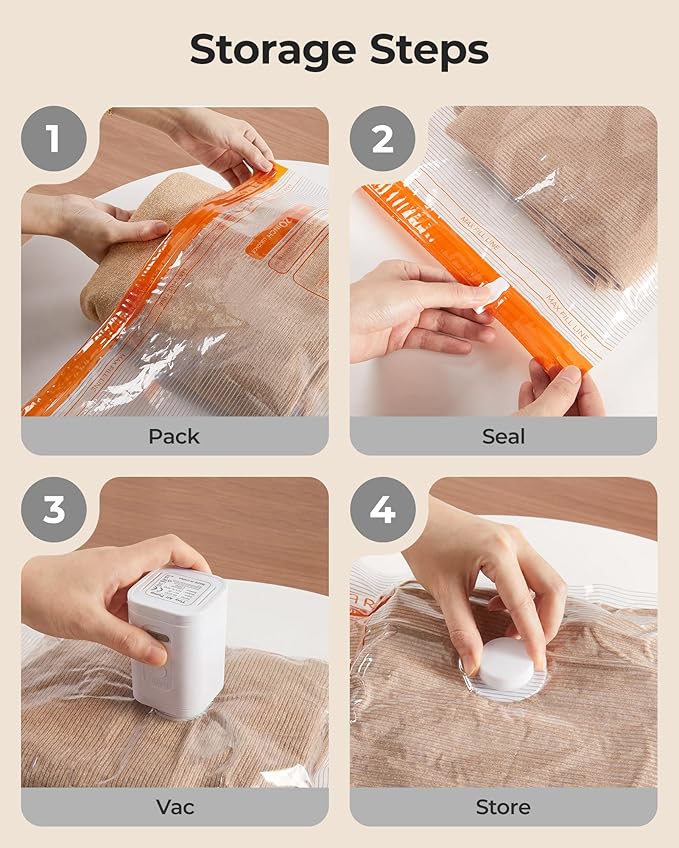 BAGSMART Vacuum Storage Bags for Travel with Rechargeable Air Pump, Portable Space Saver Bags for Travel & Home, Vacuum Compression Seal Bag for Clothing, Blanket, 18 Pack Multicolor