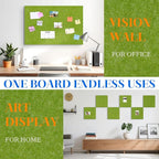 DOLLAR BOSS Felt Cork Board Tiles, 6 Packs 12" x 12" 1/2" Thick Cork Bulletin Board Self Adhesive Corkboards for Walls with 60 Pushpins for Home Office Kitchen School Decor Display, Green