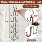 Hat Hangers for Closet, Hanging Hat Organizer with 10-Hook, Stainless Steel Hat Rack, Space Saving Cap Holder, Collapsible Hat Storage for Baseball Caps