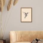 Vintage Framed Wall Art, Birds Canvas Prints, Hummingbird Sketch Painting Picture, Neutral Farmhouse Artwork Wall Decor for Living Room Bedroom – Dark Wooden Frame 8x10in