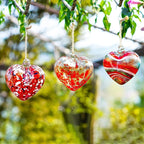 4inch Hand Blown Glass Red Heart Ornaments Hanging Friendship Hearts for Patio Garden Outdoor Decor Unique Gift Valentine's Day Decorations for Lover