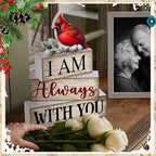 4 Pieces Cardinal Gift Decorations Wooden Red Cardinal Sign for Loss of Loved One Tiered Tray Decor I Am Always with You Sign Sympathy Remembrance Memorial Gifts for Home Kitchen Shelf Tabletop