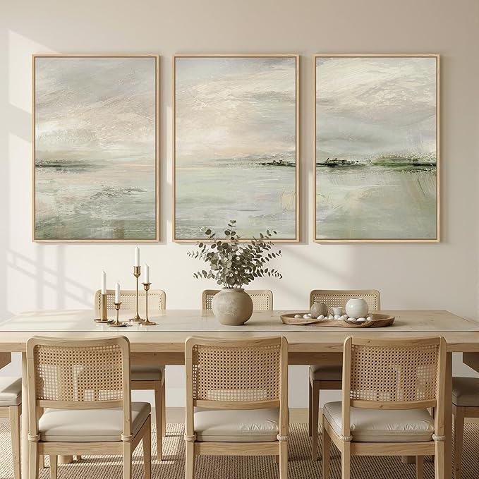 Large Framed Sage Green Abstract Landscape Wall Art for Living Room, 3 Piece Modern Canvas Prints Paintings Artwork for Walls, Oversized Pictures for Hallway Dining Bedroom Office Wall Decor 24x36 In