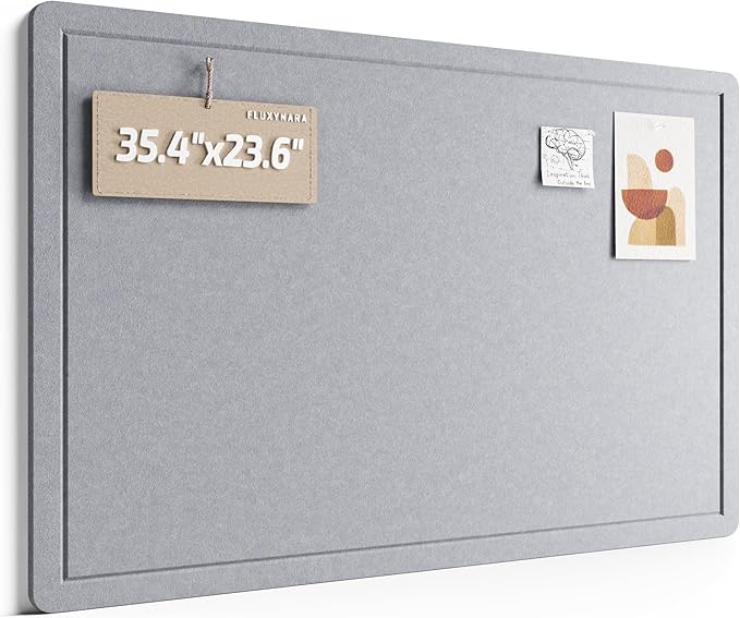 Fluxynara Bulletin Board,35.4" x 23.6" Cork Board Alternative with 12 Safe Removable Adhesive Tabs, Foldable Felt Pin Board for Home Office, Classroom, Bedroom,Entryway for Walls—Soft Gray