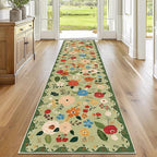 U'Artlines 2'6" x 10' Boho Runner Rug for Hallways Kitchen Colorful Floral Soft Non Slip Washable Floor Carpet Runners for Entryway Laundry Room Bathroom Green