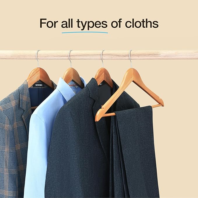 Premium Wooden Hangers 20 Pack - Durable Non Slip Coat Hangers Heavy Duty- Natural Solid Wood Hangers - Clothes Hangers with Chrome Swivel Hooks - Great for Jacket, Dress, Suit Hangers, Home-It