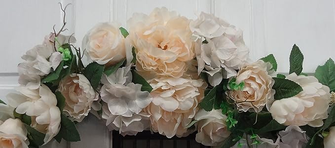 32" Rose/Peony/Hydrangea Swag for Wedding Party Home Garden, Wedding Arch Garden Wall Decoration, Weddings, Beige