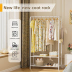 Clothes Garment Coat Rack Drying Clothing Racks Metal Freestanding for Hanging Clothes Portable Closet for Laundry Bedroom White