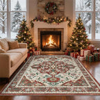 U'Artlines Red Christmas Area Rug 8x10 Large Boho Washable Soft Winter Holiday Carpet for Living Room Bedroom Dining Room Office Indoor Rugs for Xmas Decor