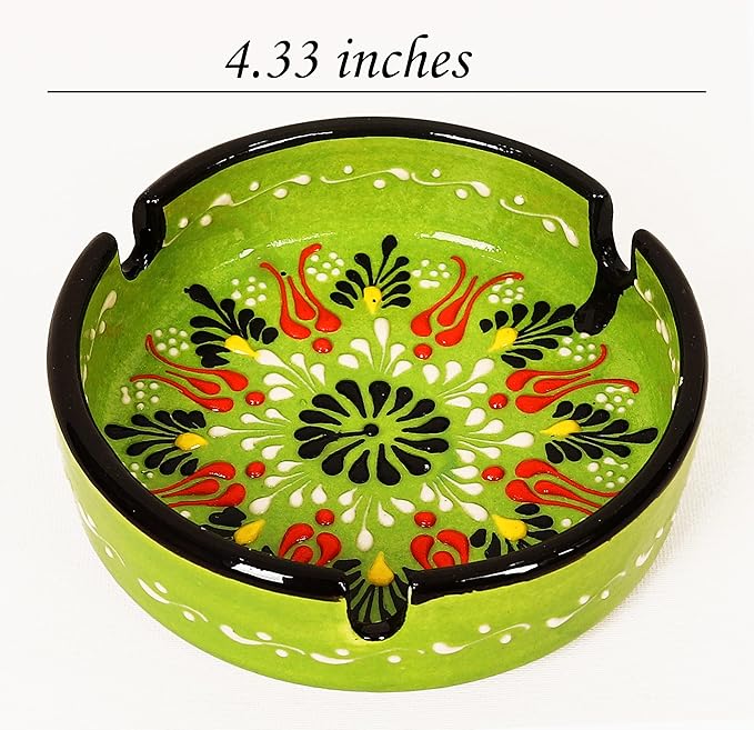 Ashtray Set Cigarette Ash Tray for Indoor Outdoor Use Ash Holder for Smokers Desktop Smoking Ash Tray - Home Office Decoration Hand-Paint Ceramic Cigar Ashtrays (2 pcs Large - Red and Green)
