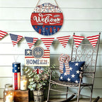 Memorial Day Decorations Door Sign for Front Door, Independence Day Patriotic Wreaths Welcome Sign, Round Wood Hanging Door Sign for Memorial Day 4th of July Patriotic Wreaths Outdoor 12”x 12”