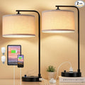 Innqoo Bedside Table Lamps for Bedroom Set of 2-Dimmable Nightstand Lamps with USB Port and Outlet,Modern Black Lamps with Linen Shade,Tall Desk Lamps for Home Office Bedroom Living Room End Table
