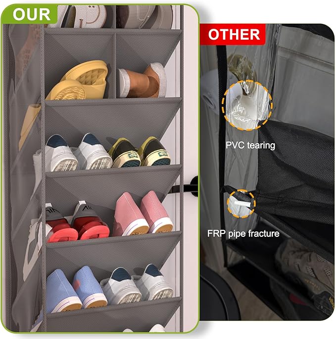 VERONLY Door Shoe Organizer, Over The Door Hanging Shoe Rack with Large Pockets, Space Saving Shoe Storage for Closet, Entryway, Bedroom, Shoe Holder for Men Women Kids (Grey)