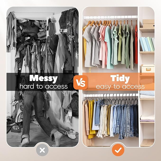 Closet Rod 30-63 Inches, Adjustable Heavy Duty Metal White Closet Rods for Hanging Clothes 1.3 Inches Diameter for Wardrobes Laundry