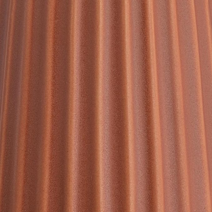 Bloomingville Round Stoneware Fluted Vase with Embossed Lines, Matte Terracotta