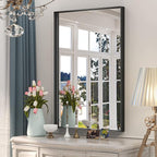Keonjinn Black Bathroom Mirror 24 x 36 Inch, Rectangular Wall Mirror Brushed Metal Frame, Black Modern Farmhouse Mirrors, Framed Rectangle Bathroom Mirrors for Over Sink(Horizontal/Vertical)