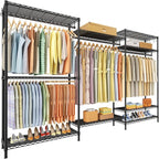 Ulif E13 Max Heavy Duty Clothes Rack（With 4 Hanger Rods & 8 Shelves） Freestanding Clothing Racks for Hanging Clothes，Adjustable Closet，Metal Garment Rack 86" W x16 D x77 H，Max Load 1100LBS，Black