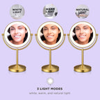 Conair Lighted Makeup Mirror, Double-Sided LED Vanity Mirror with 1X/10X Magnification, 3 Light Settings, 3 Modes, 360° Rotation, Brushed Brass Finish