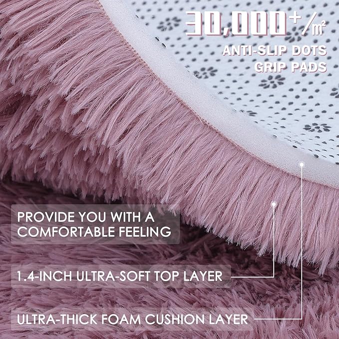 OLANLY 8x10 Machine Washable Large Area Rugs for Living Room, Bedroom, Soft Fluffy Shaggy Bedside Rug, Indoor Floor Carpet for Kids Girls and Boys, Dorms, Nursery, Home Decor Aesthetic, Blush