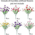 Ivydale Artificial Flowers for Outdoor 24 Bundles Fake Mums UV Resistant Silk Daisy Faux Plants for Outside Planter Home Porch Patio Window Box Decor, 6 Color Mixed